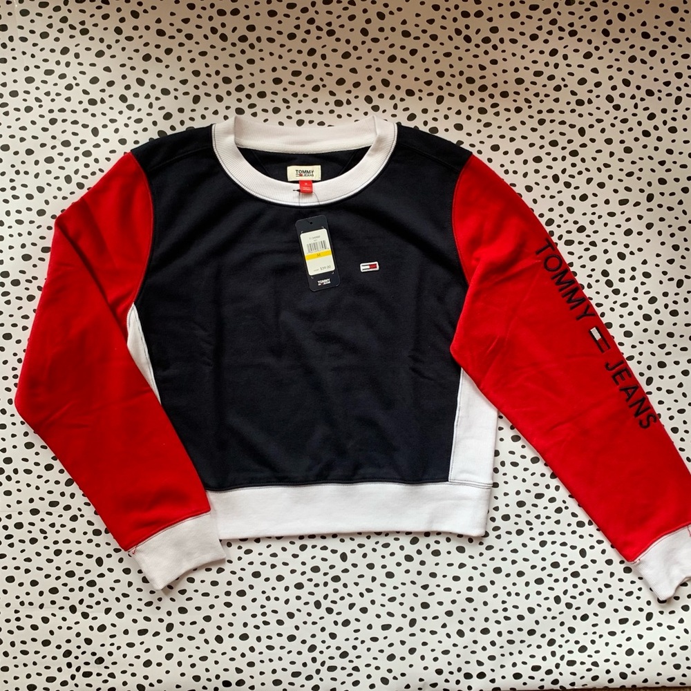 Tommy Hilfiger Cropped Crewneck Navy/ Red Sleeves